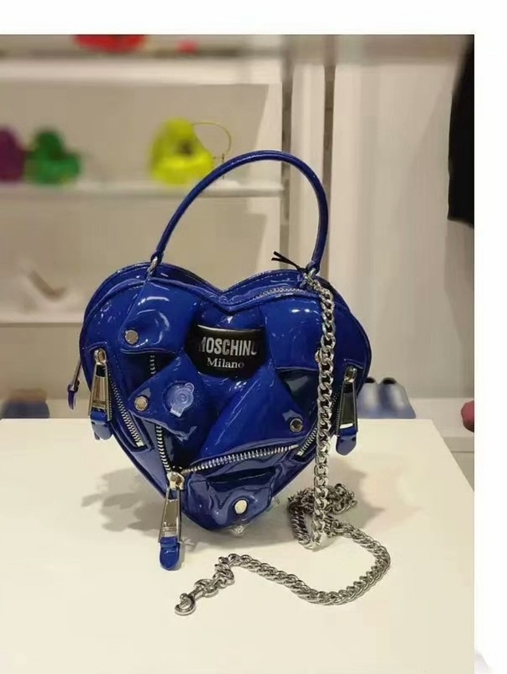 Moschino Inflatable Effect blue Heart Biker Bag